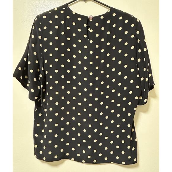 Vintage Smooth Premier Women's Silk Black Polka Dot Short Sleeve Blouse-Size Med - Picture 2 of 4